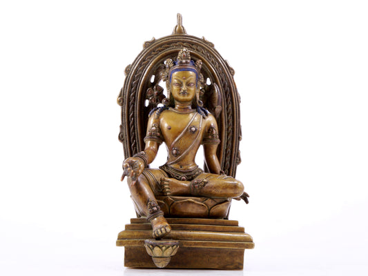 A solemn alloy copper inlaid silver-green Tara statue