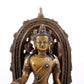 A solemn alloy copper inlaid silver-green Tara statue