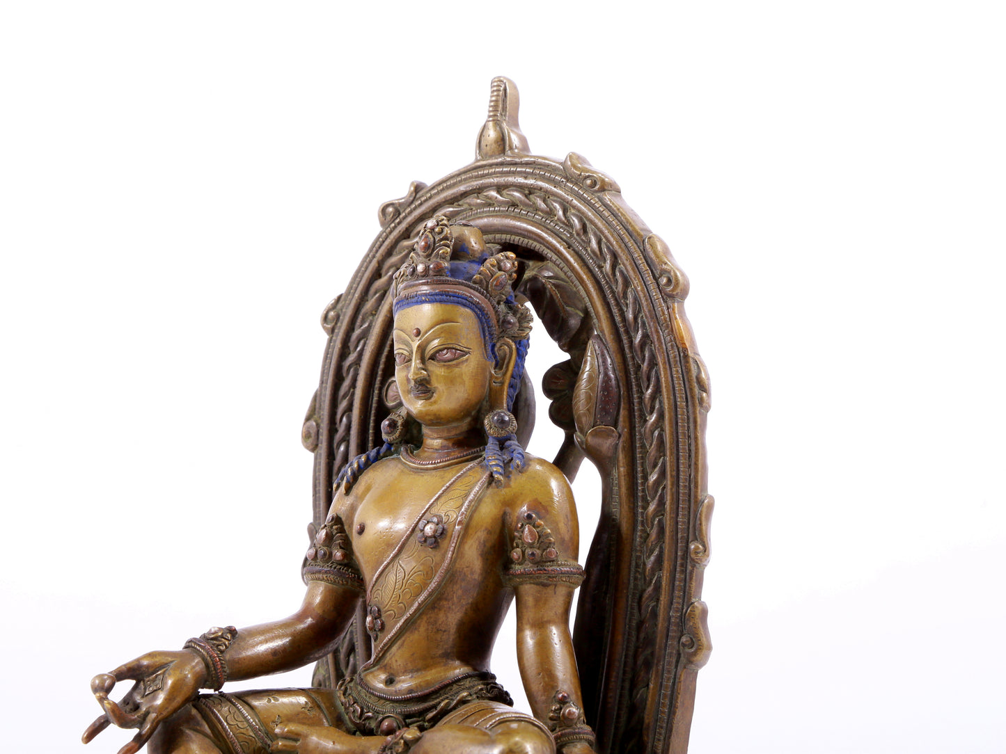 A solemn alloy copper inlaid silver-green Tara statue