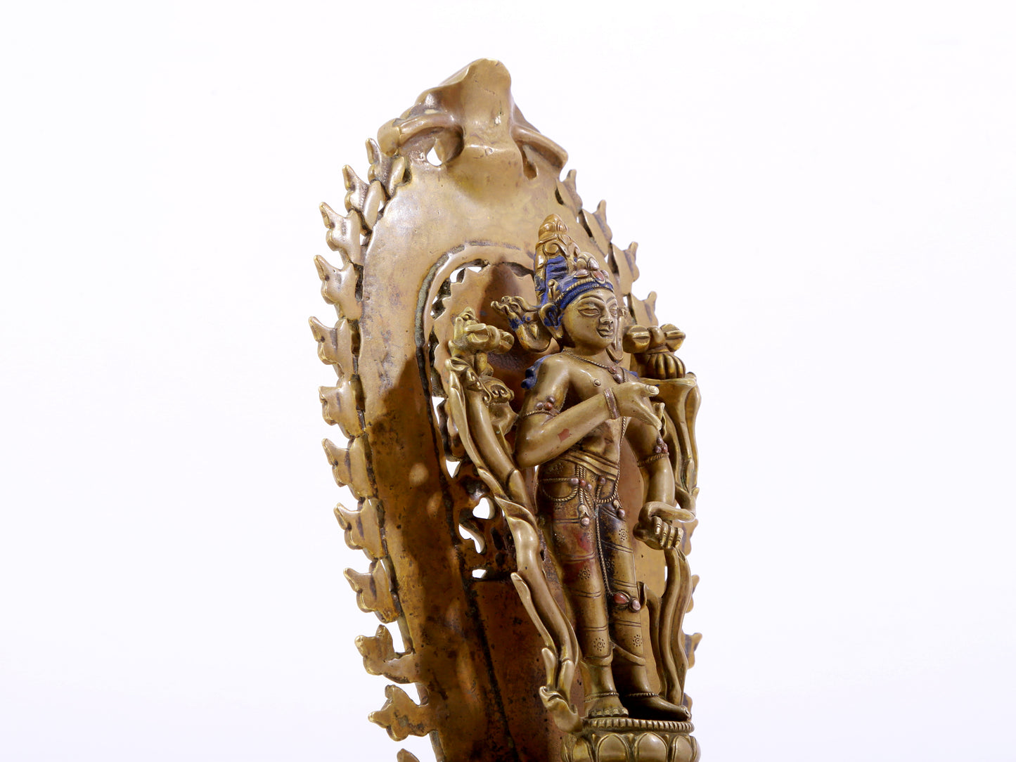 A majestic alloy copper inlaid silver standing statue of Tara