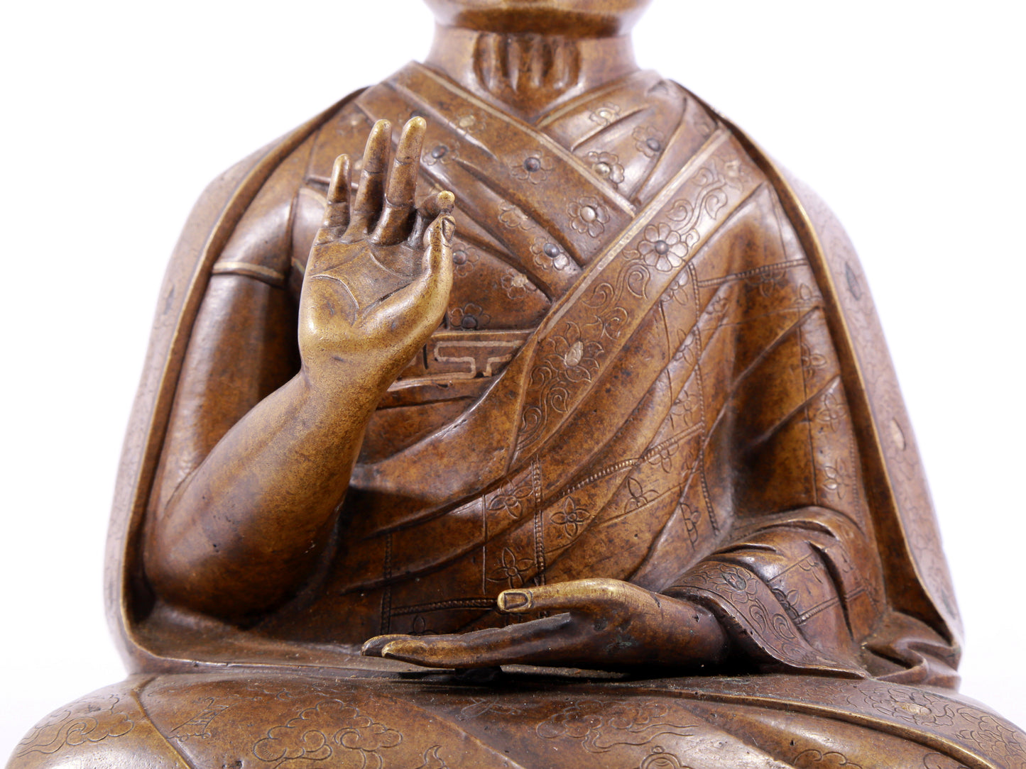 A solemn alloy copper inlaid silver statue of the guru