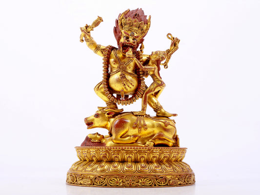 A solemn gilt bronze statue of Yamantaka Vajra