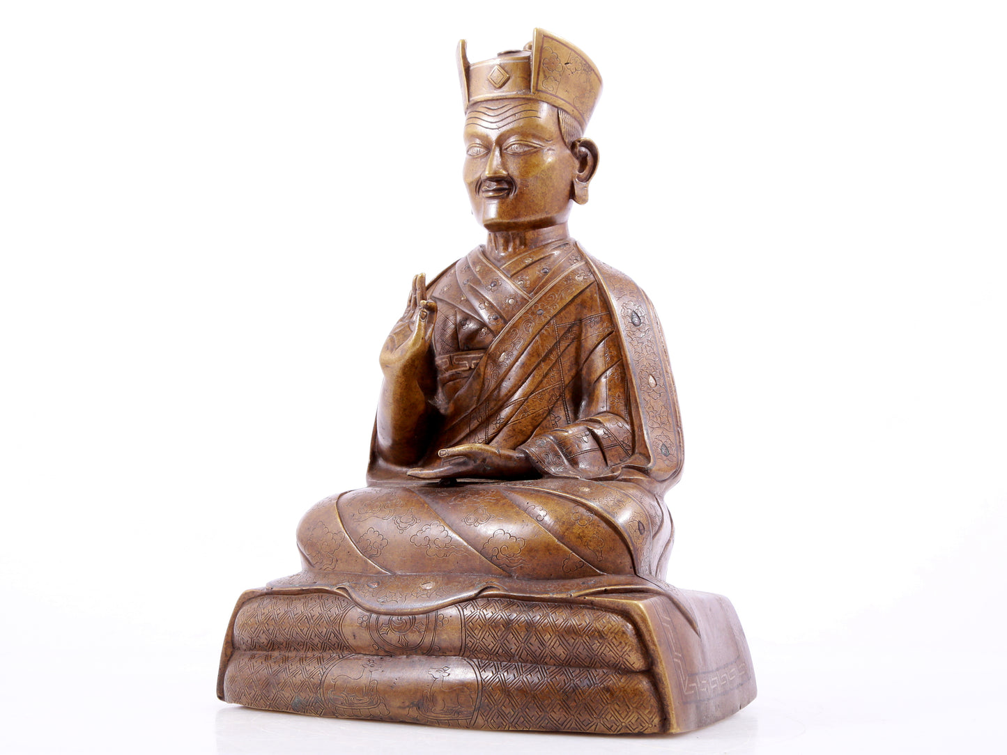 A solemn alloy copper inlaid silver statue of the guru