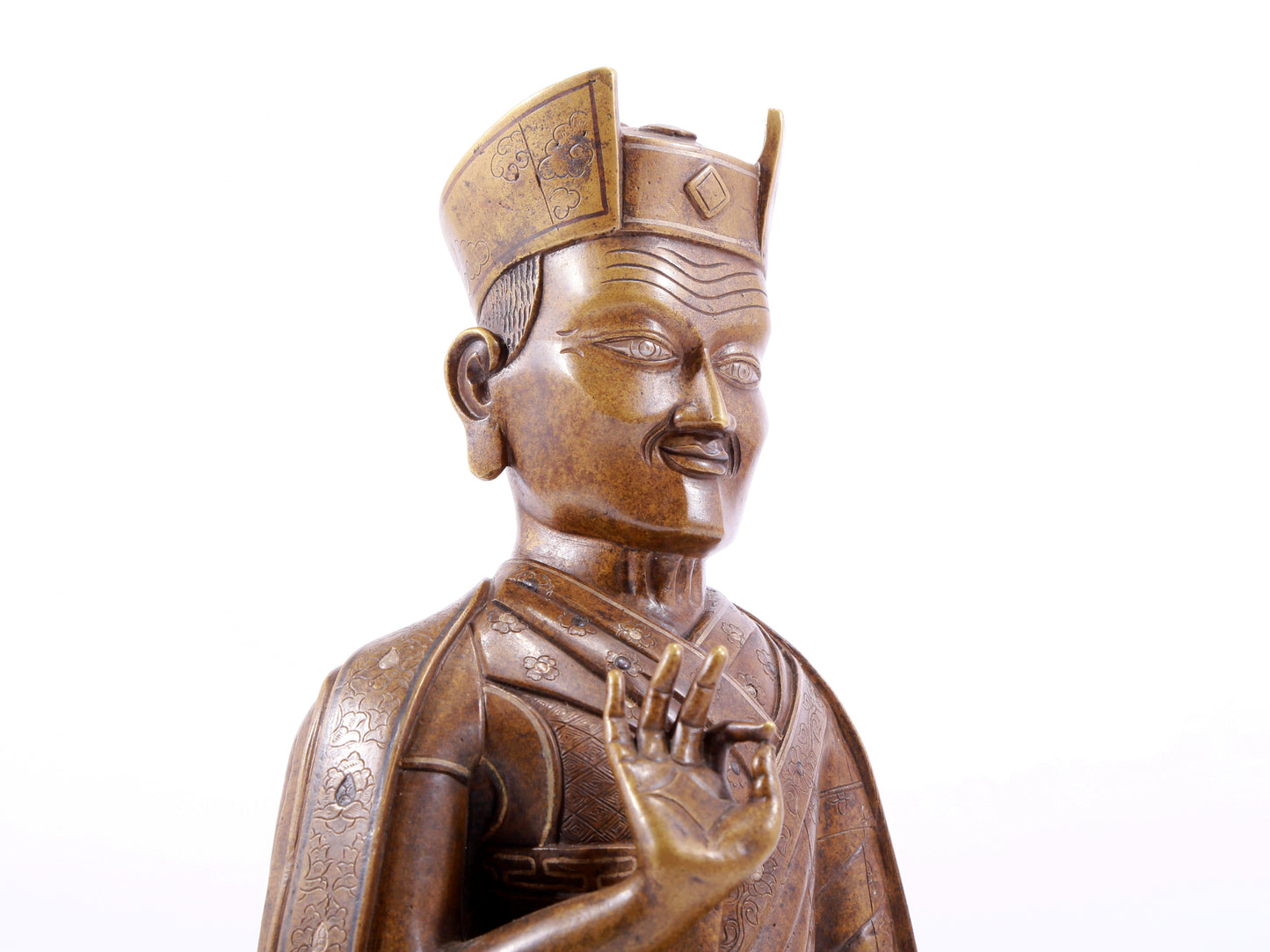 A solemn alloy copper inlaid silver statue of the guru