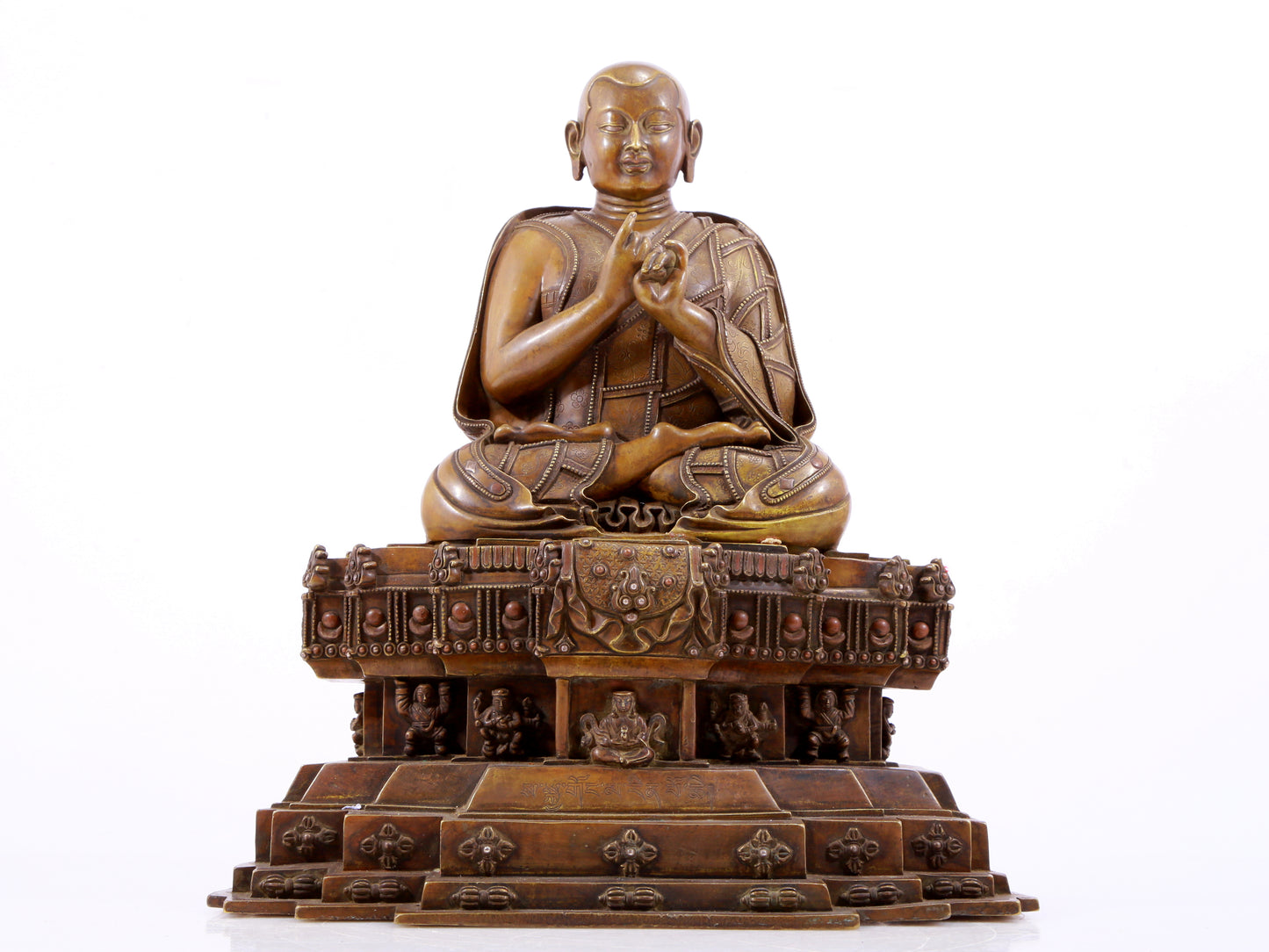 A solemn alloy copper inlaid silver statue of the guru