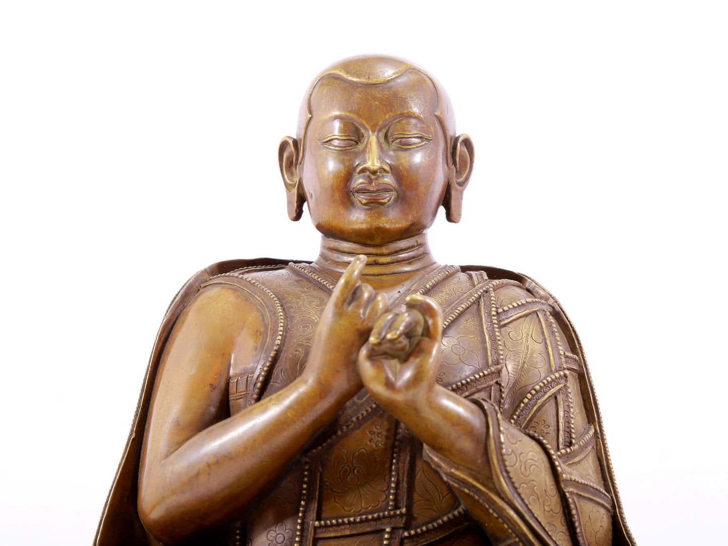 A solemn alloy copper inlaid silver statue of the guru