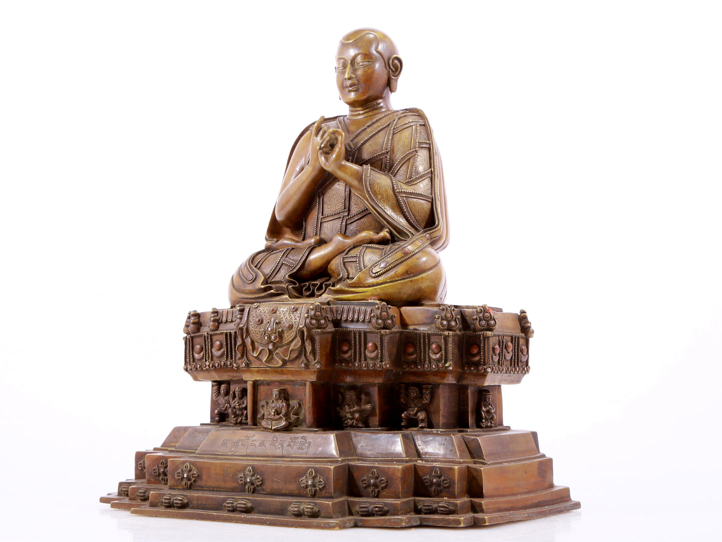 A solemn alloy copper inlaid silver statue of the guru