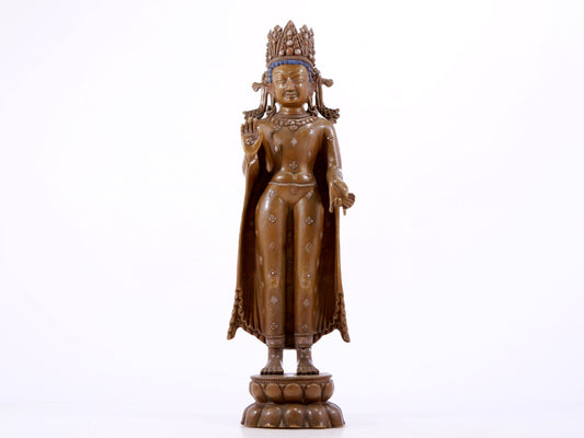 solemn alloy copper inlaid silver Buddha statue