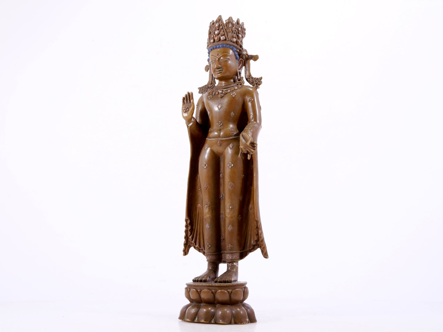 solemn alloy copper inlaid silver Buddha statue