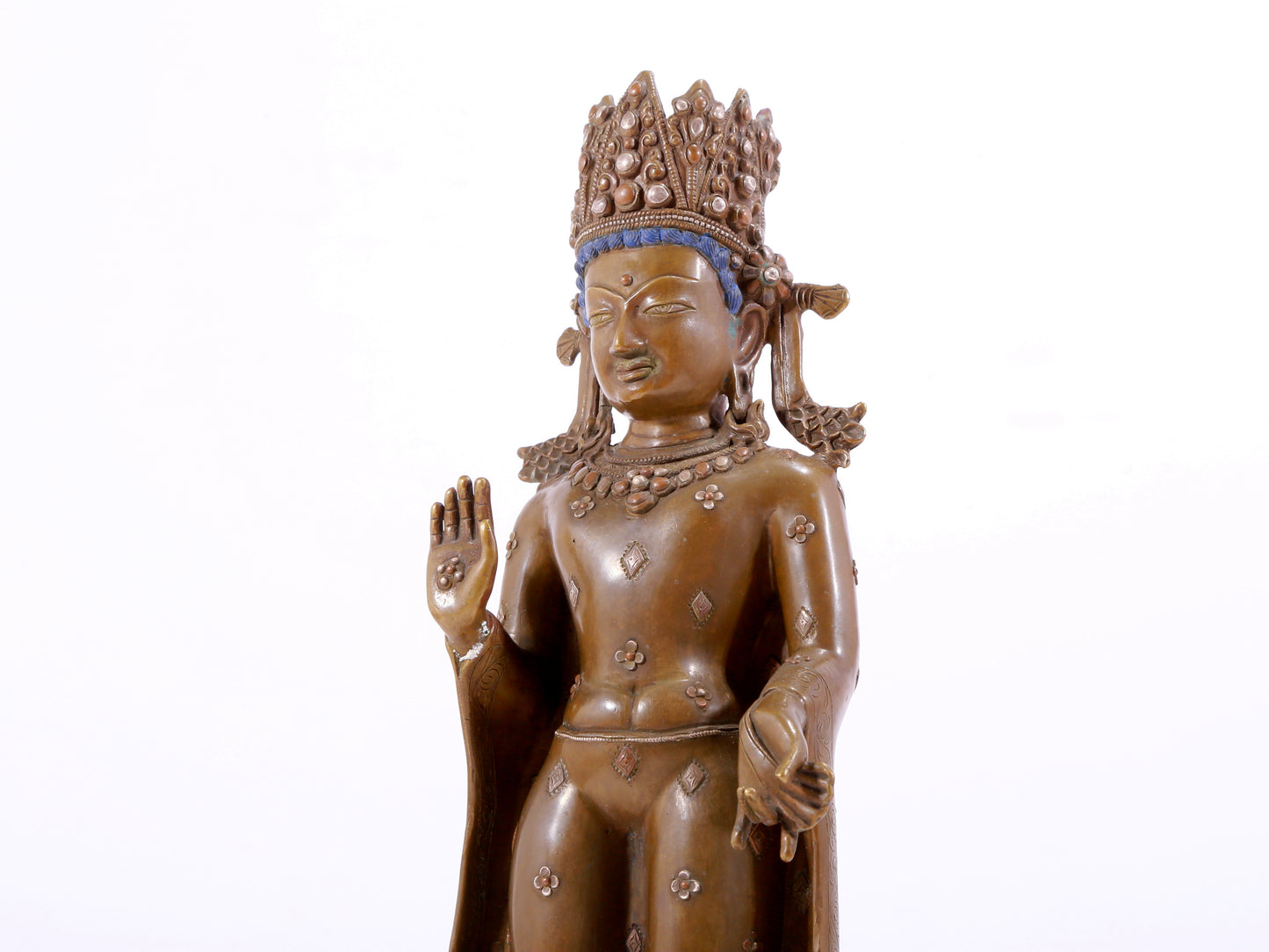 solemn alloy copper inlaid silver Buddha statue