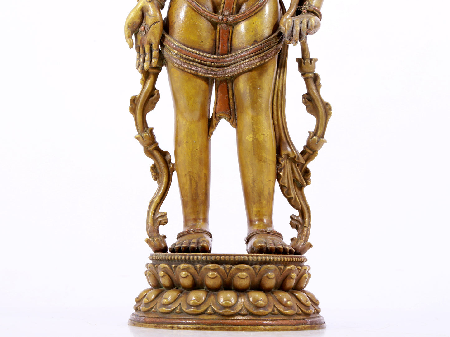 A majestic alloy copper inlaid silver standing statue of Tara