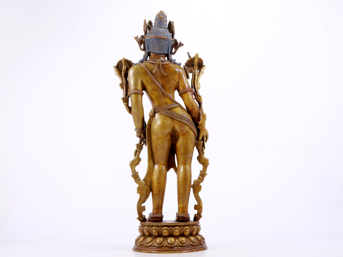 A majestic alloy copper inlaid silver standing statue of Tara