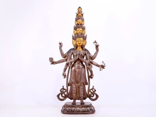 A majestic gilt bronze and silver statue of Avalokitesvara with Thousand Arms