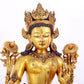 A solemn gilt copper inlaid turquoise green Tara statue