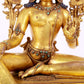 A solemn gilt copper inlaid turquoise green Tara statue