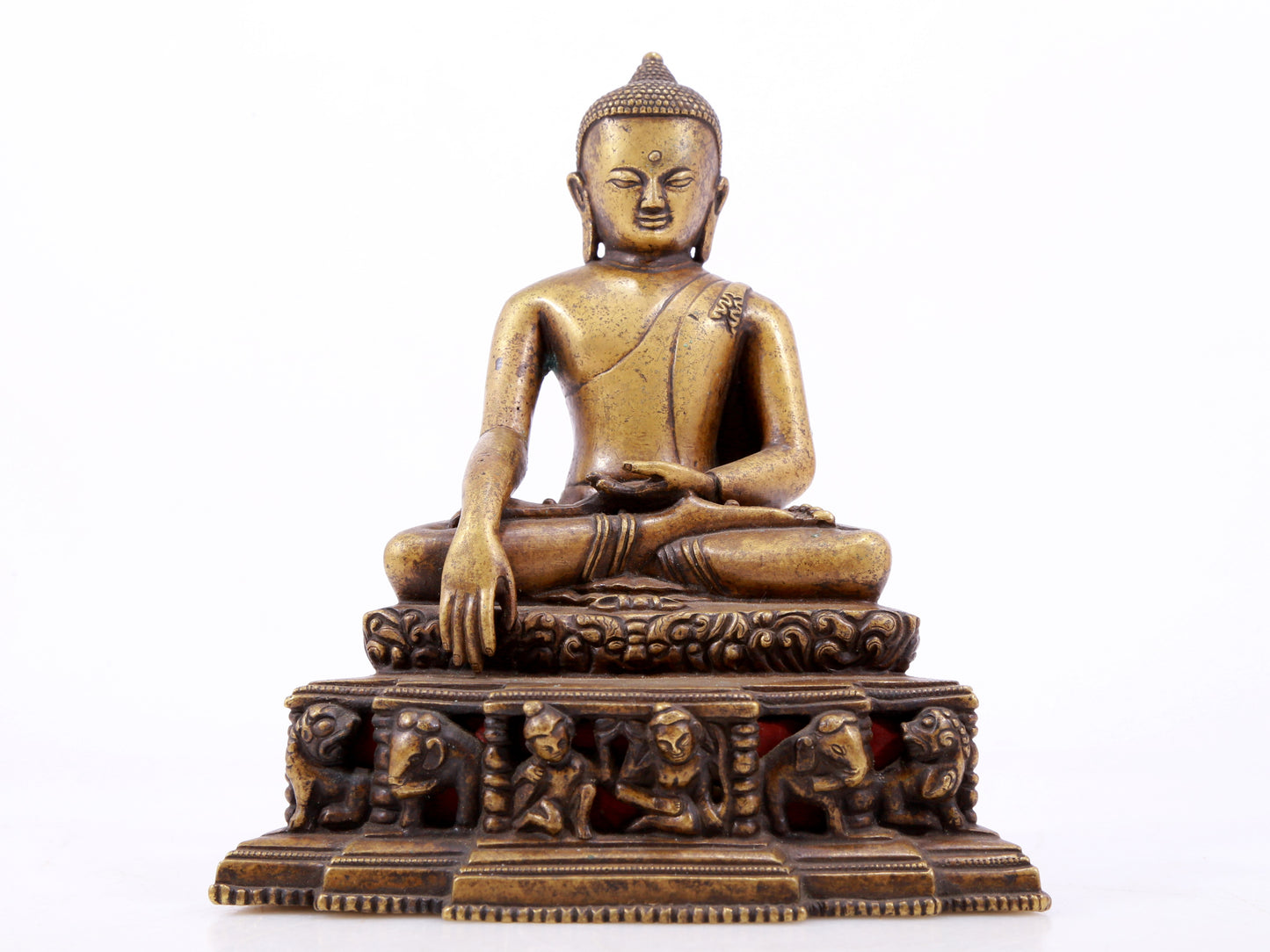 A solemn alloy copper statue of Gautama Buddha