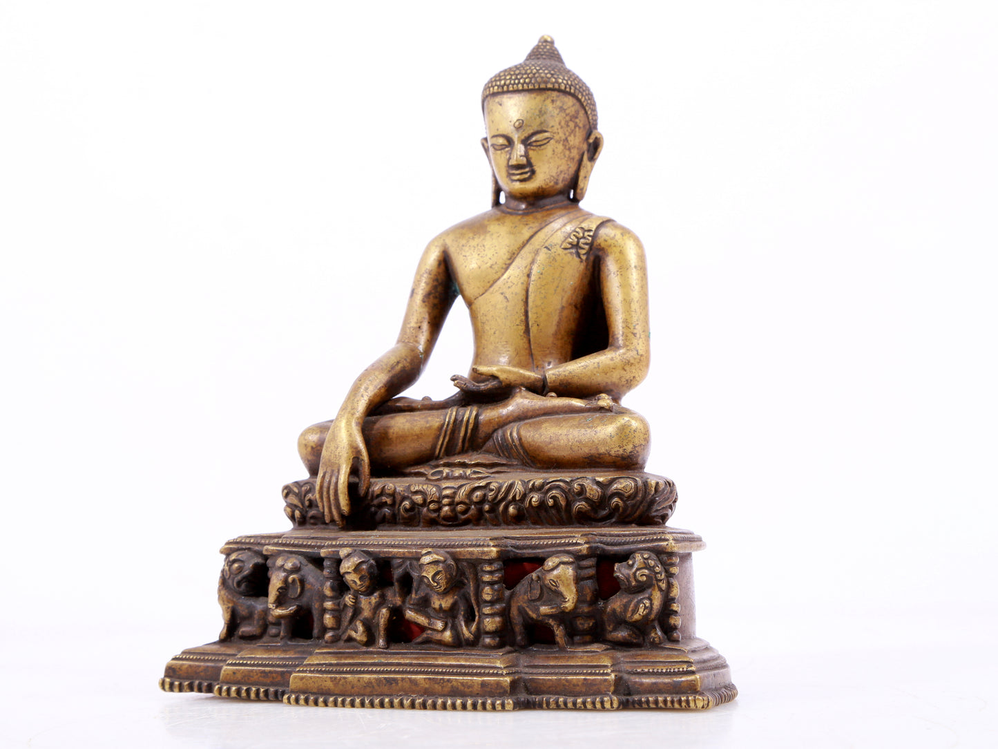 A solemn alloy copper statue of Gautama Buddha