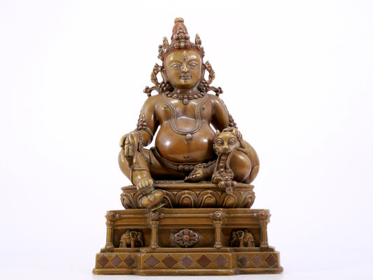 A solemn alloy copper inlaid silver statue of the God of Wealth