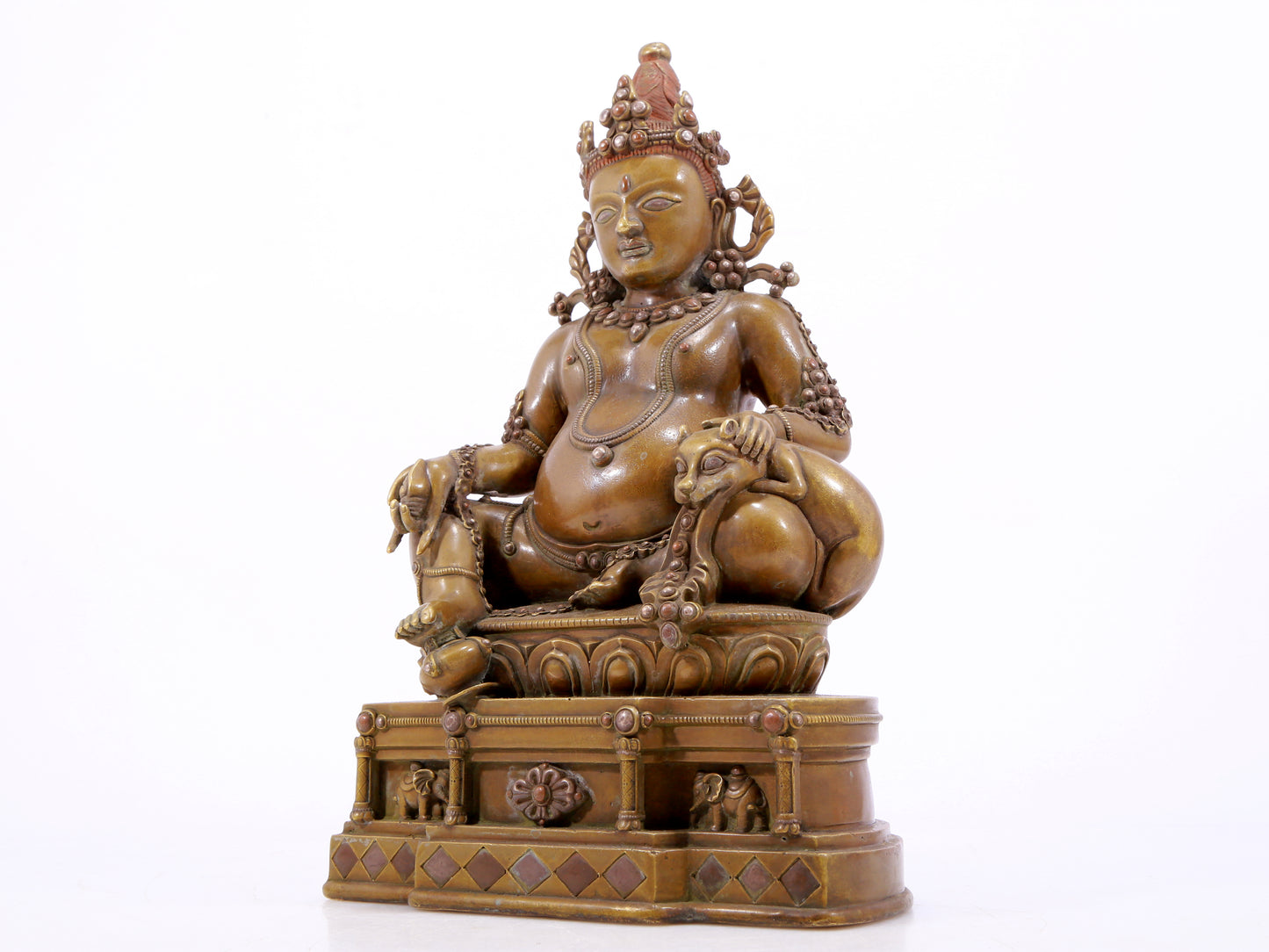 A solemn alloy copper inlaid silver statue of the God of Wealth