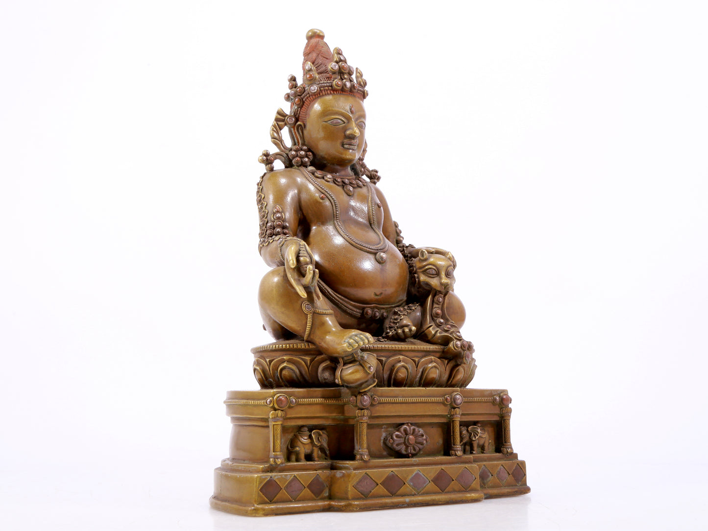 A solemn alloy copper inlaid silver statue of the God of Wealth