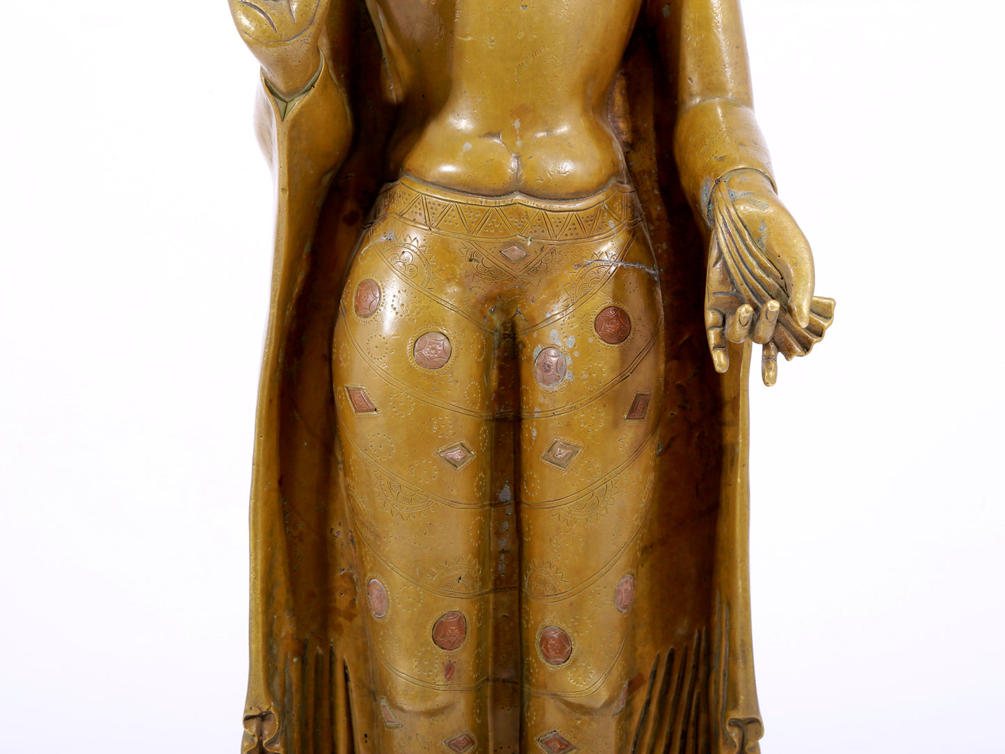 A solemn alloy copper inlaid silver statue of Gautama Buddha