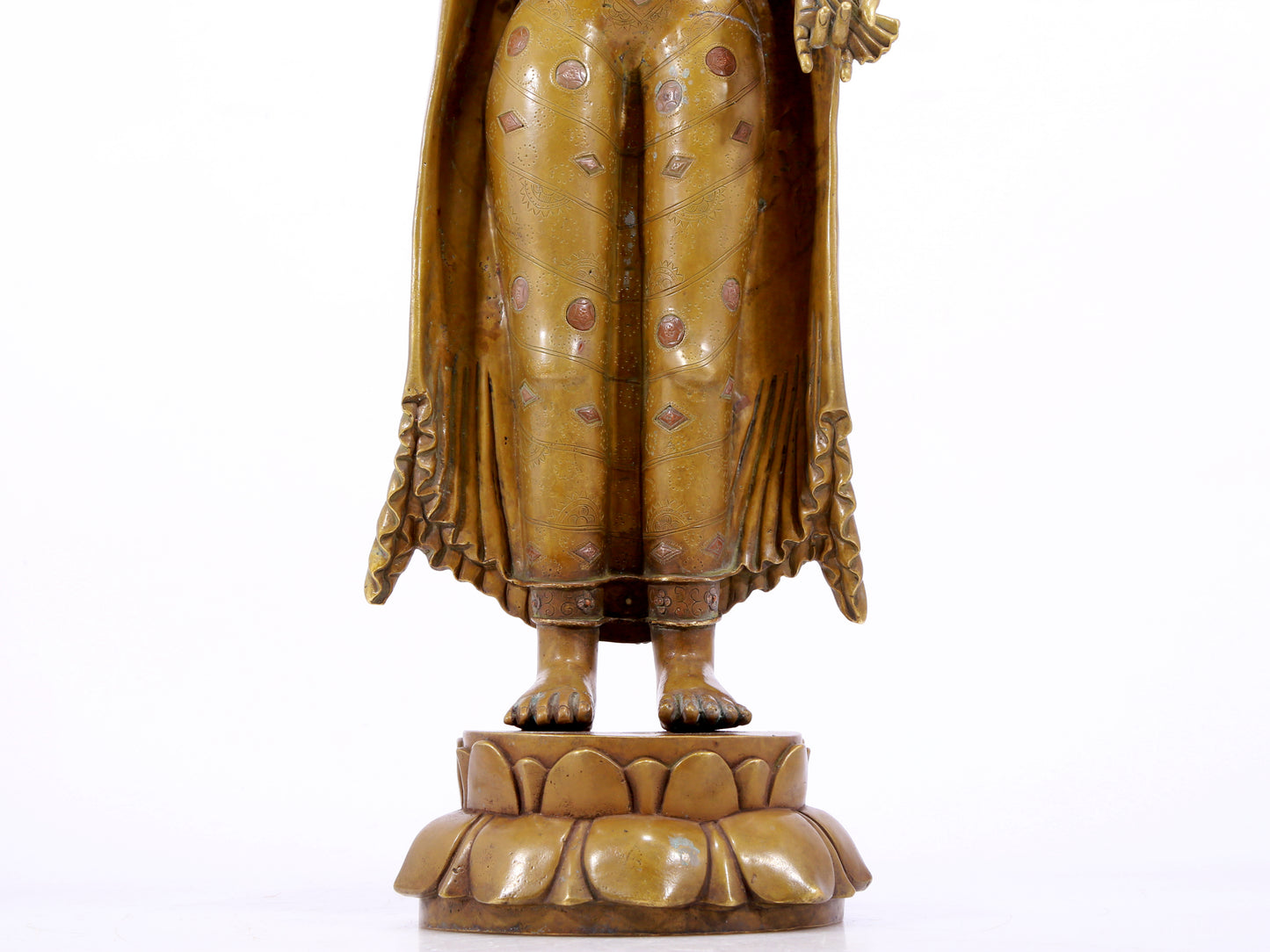 A solemn alloy copper inlaid silver statue of Gautama Buddha