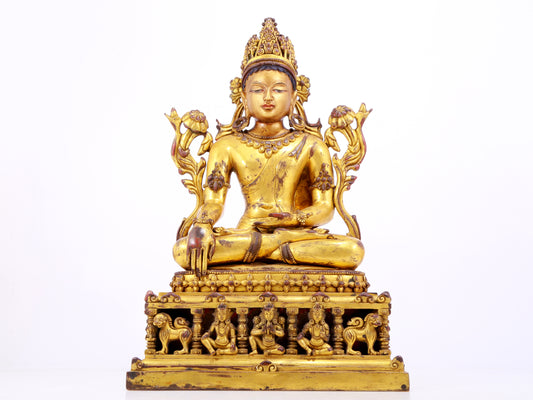 A majestic gilt bronze statue of Bodhisattva with inscription