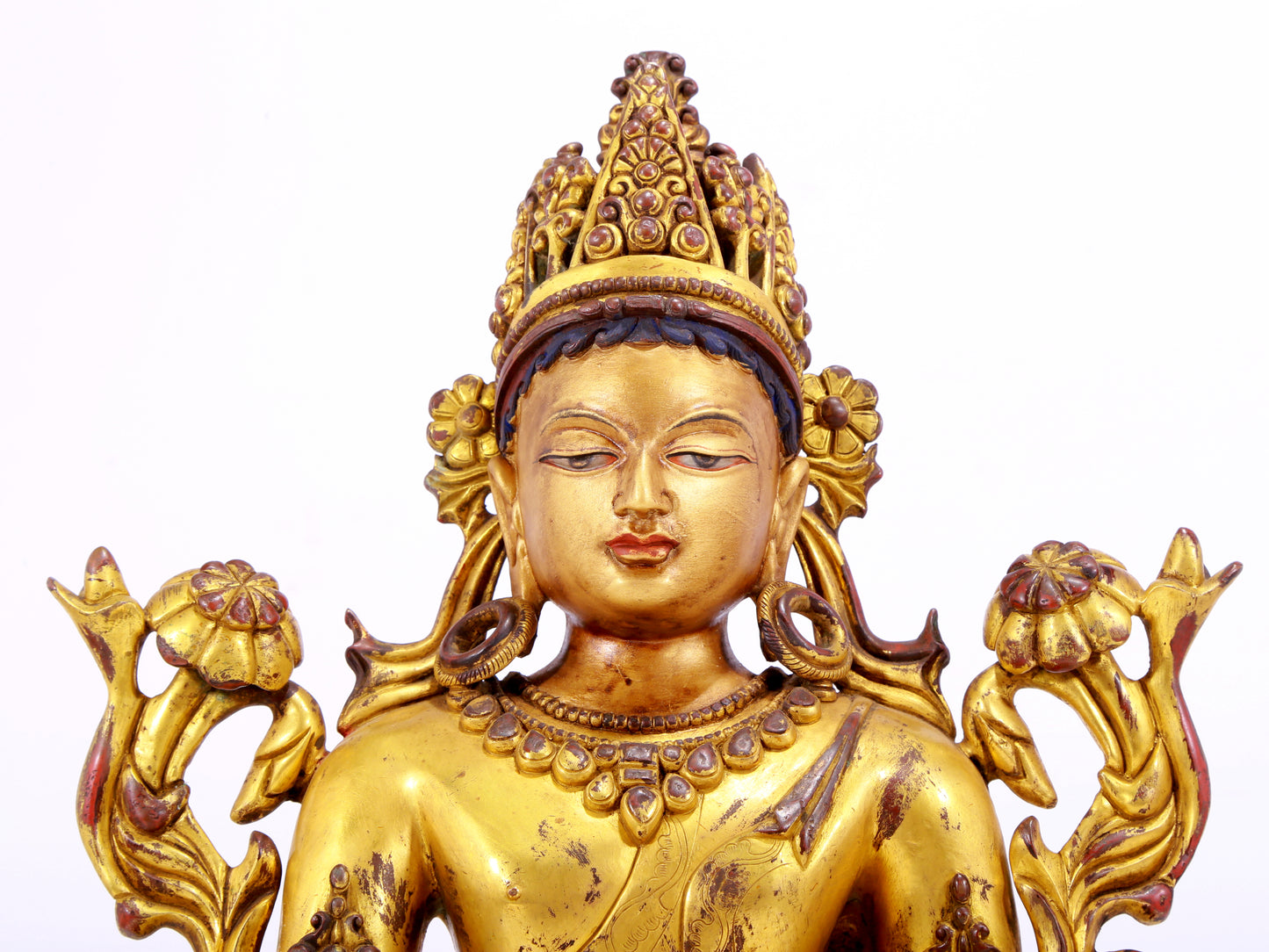 A majestic gilt bronze statue of Bodhisattva with inscription