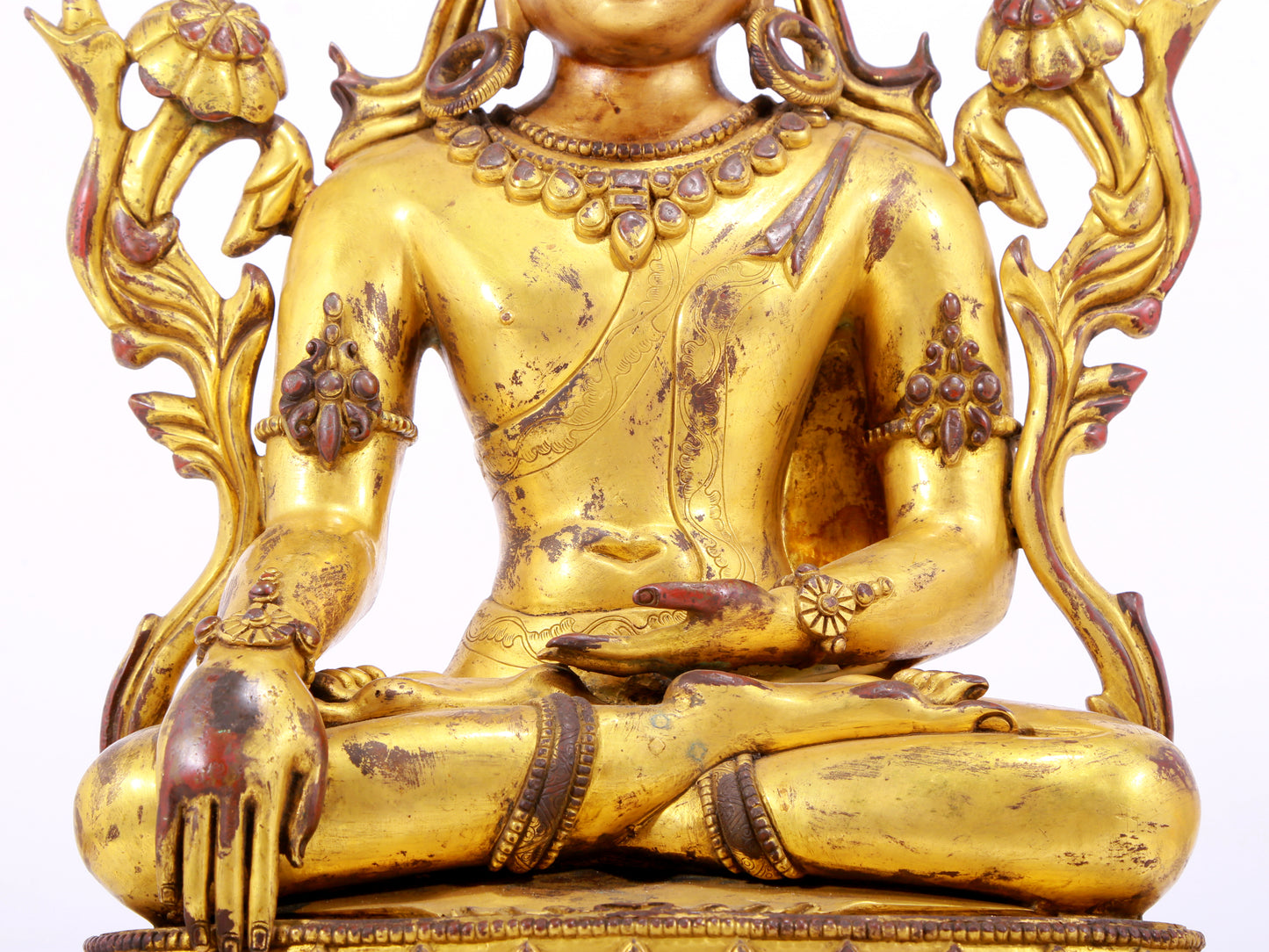 A majestic gilt bronze statue of Bodhisattva with inscription