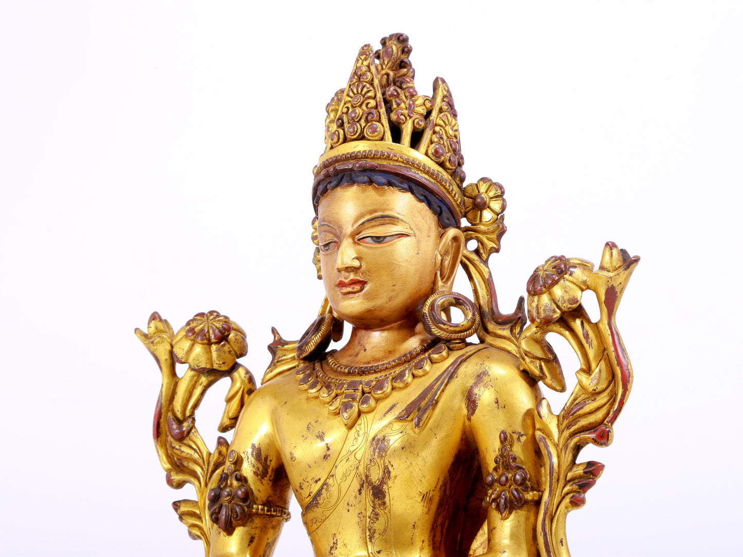 A majestic gilt bronze statue of Bodhisattva with inscription