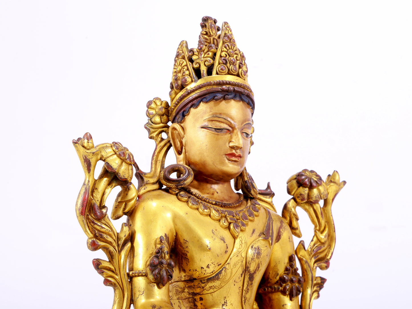 A majestic gilt bronze statue of Bodhisattva with inscription