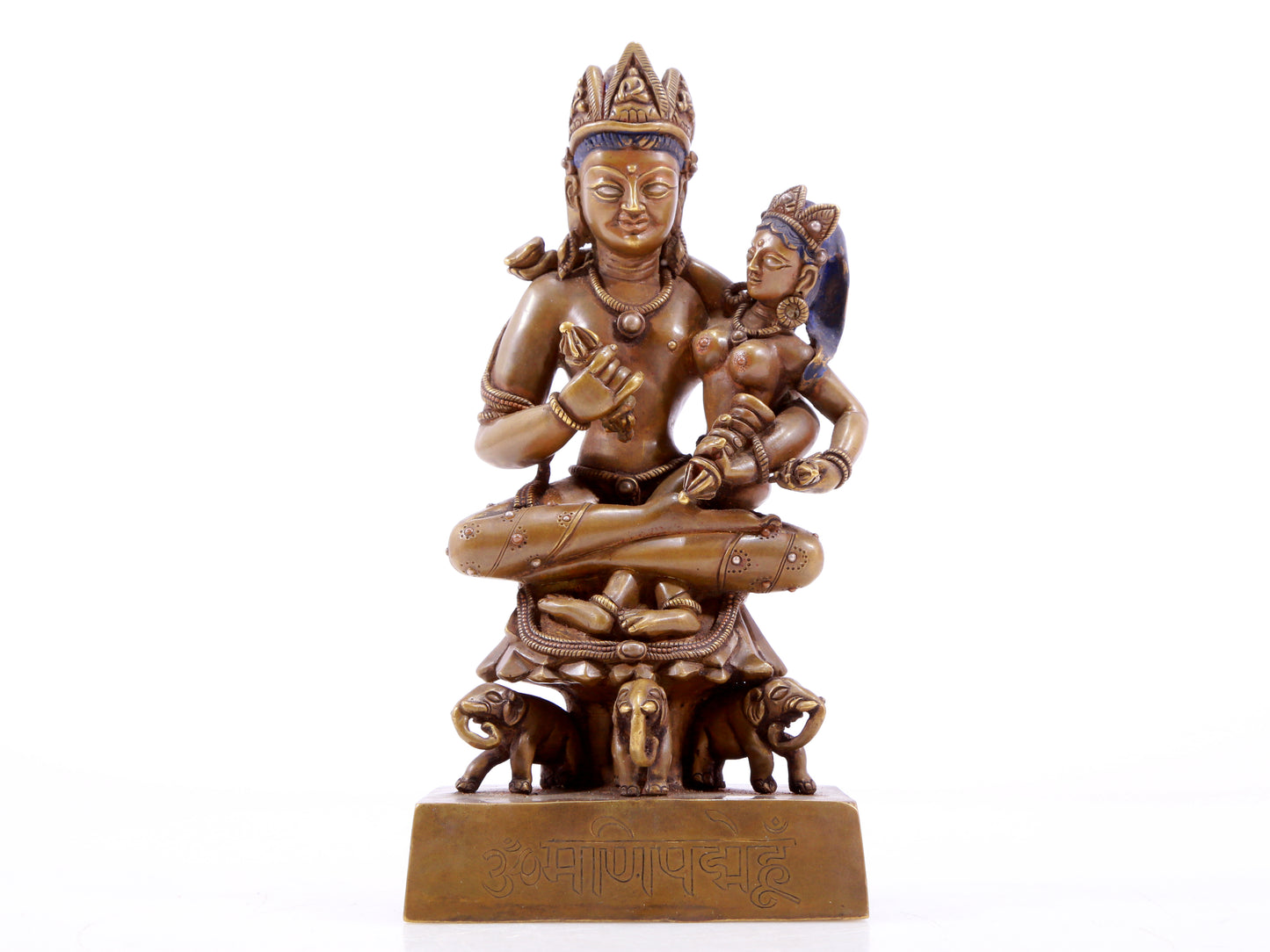 A solemn alloy copper inlaid silver Vajra statue