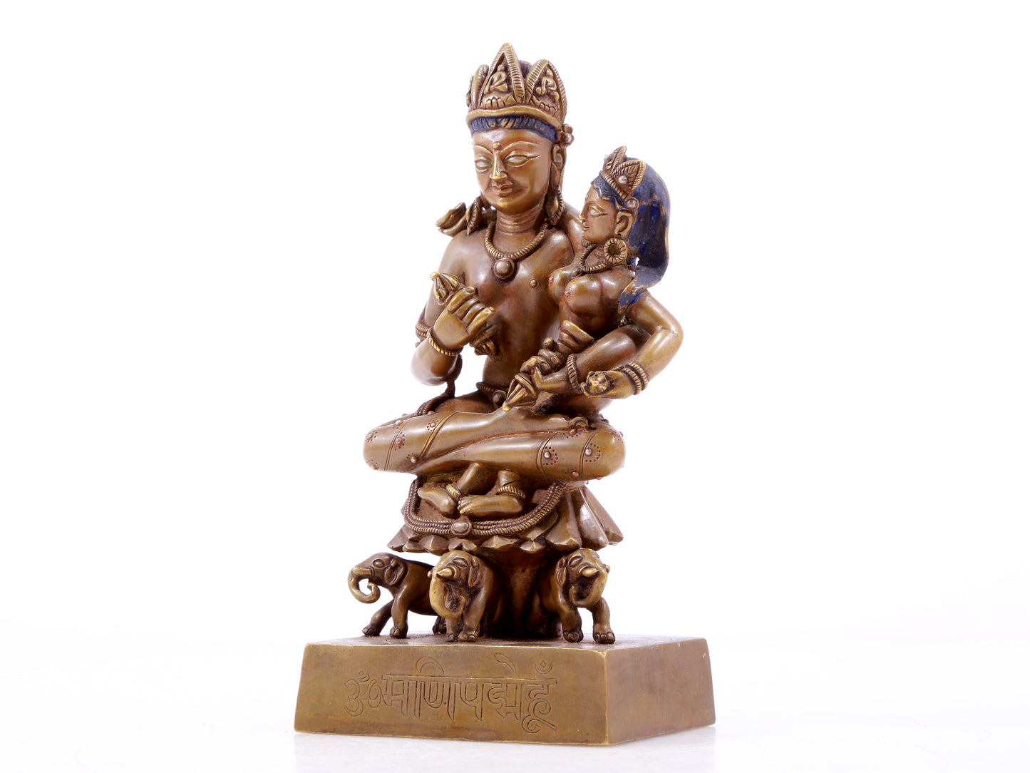 A solemn alloy copper inlaid silver Vajra statue