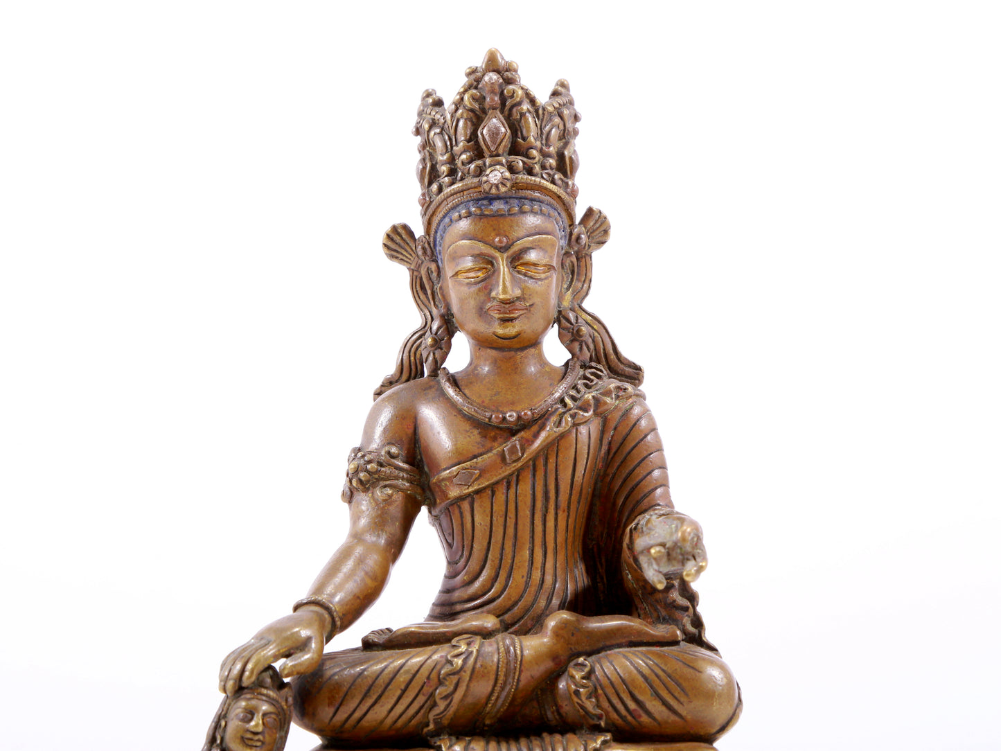 A majestic alloy copper four-armed Guanyin statue