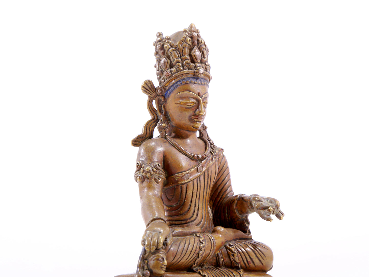 A majestic alloy copper four-armed Guanyin statue