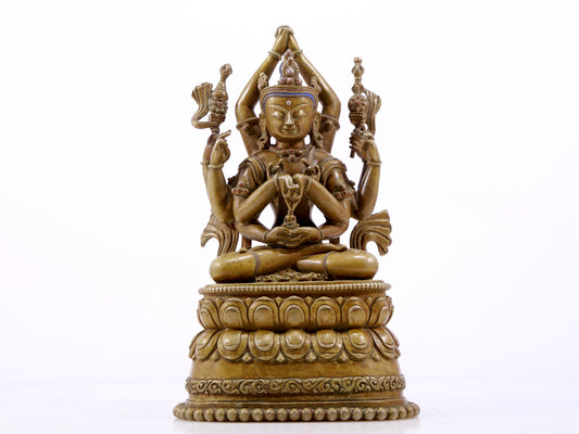 A solemn alloy copper inlaid silver eight-armed Guanyin statue