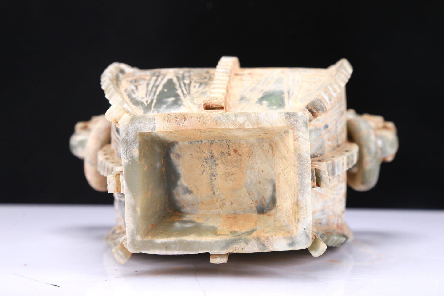 An Archaic Celadon-White Jade 'Auspicious Beast' Vase And Cover