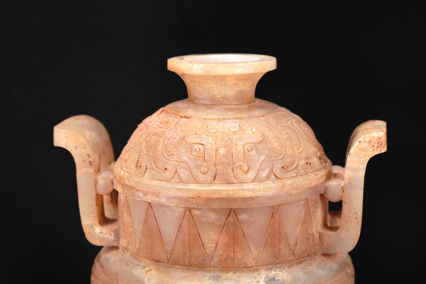 An Archaic White Jade 'Animal Mask' Tripod Censer And Cover