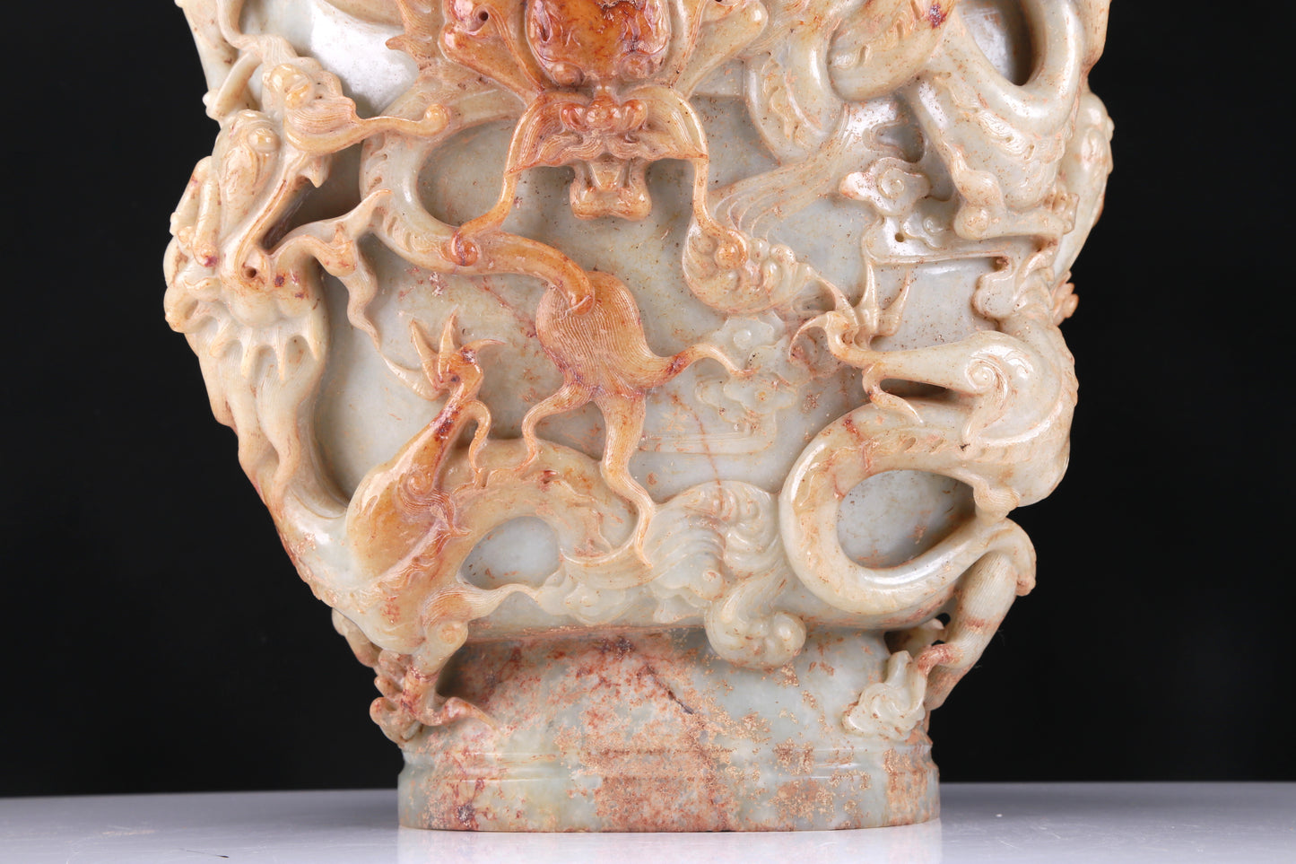 An Archaic White Jade 'Auspicious Cloud& Dragon' Vase And Cover