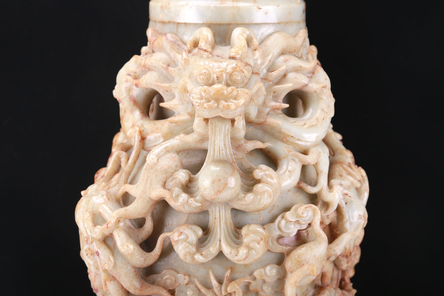 An Archaic White Jade 'Auspicious Cloud& Dragon' Vase And Cover