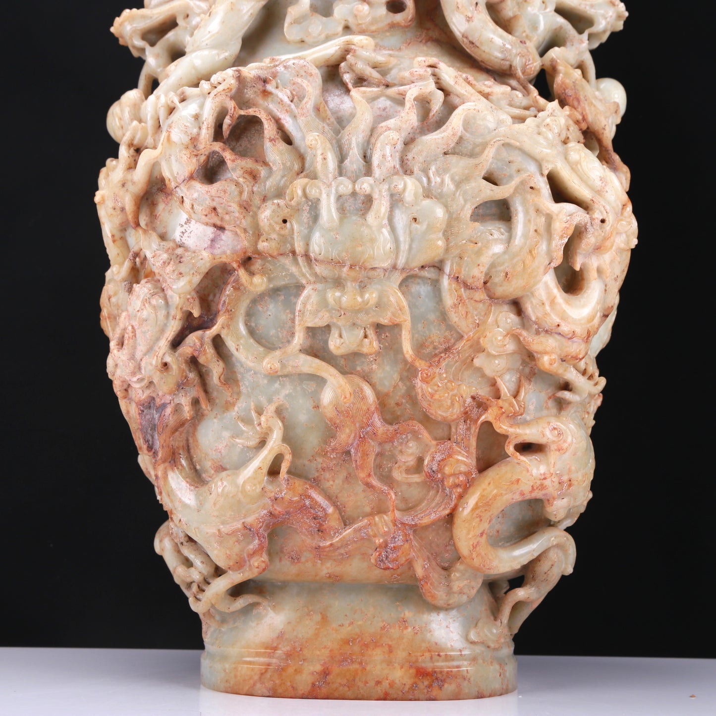 An Archaic White Jade 'Auspicious Cloud& Dragon' Vase And Cover