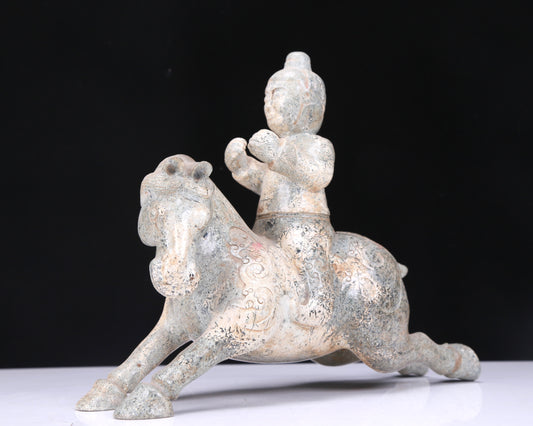 An Excellent White Jade Figure Seated On A Horse