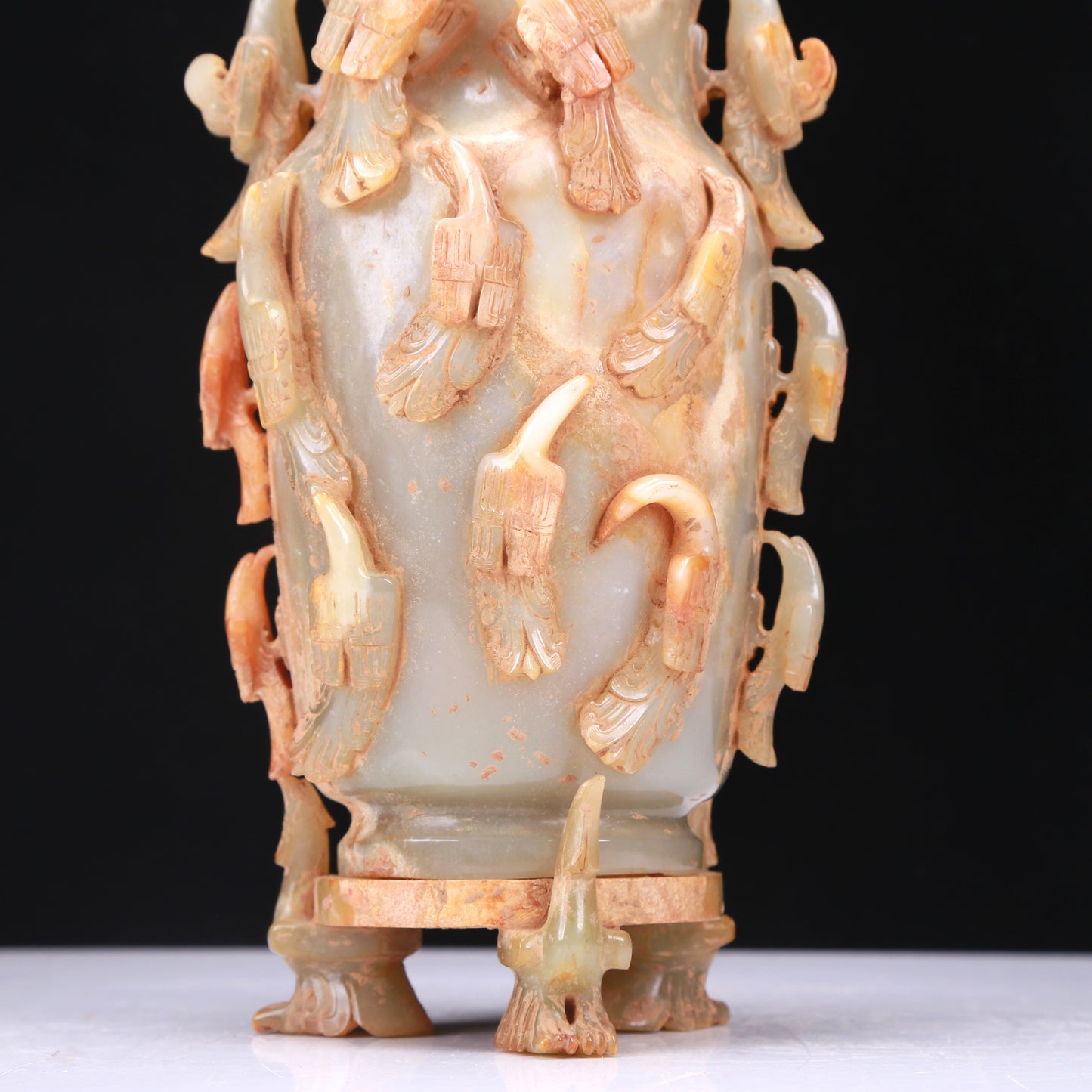 An Elaborate White Jade 'Bird' Vase And Cover