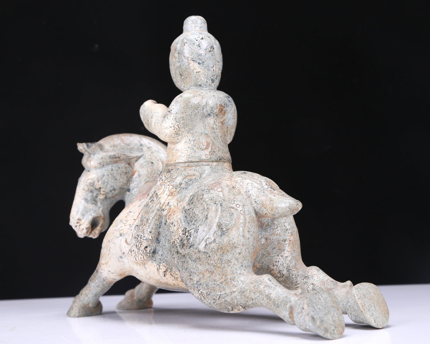 An Excellent White Jade Figure Seated On A Horse