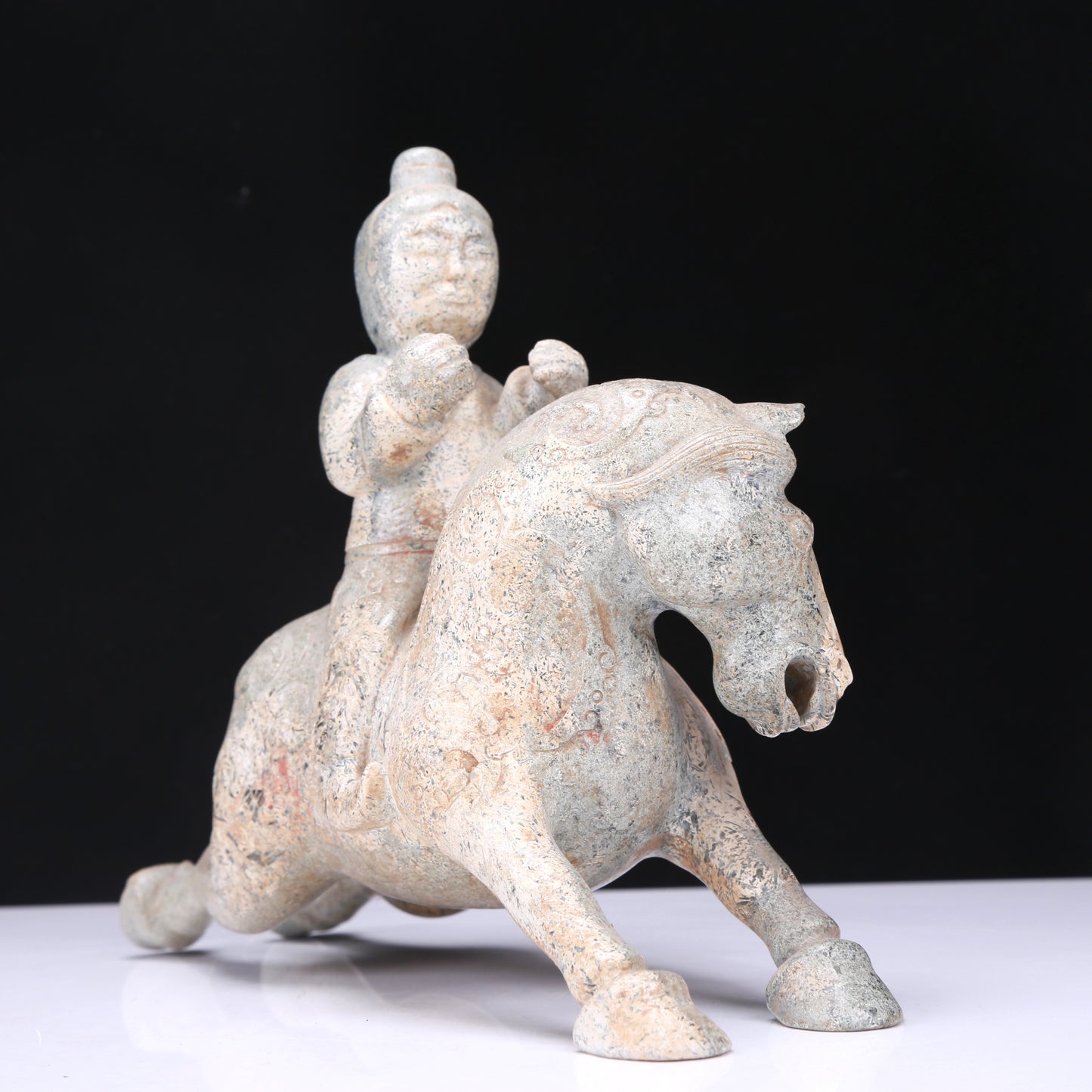 An Excellent White Jade Figure Seated On A Horse