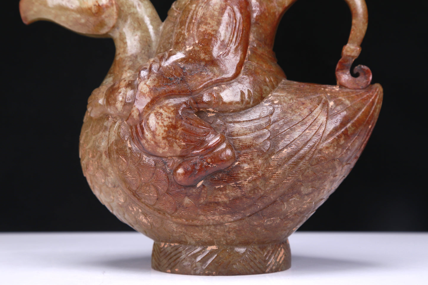 An Excellent White Jade Figure Seated On A Goose