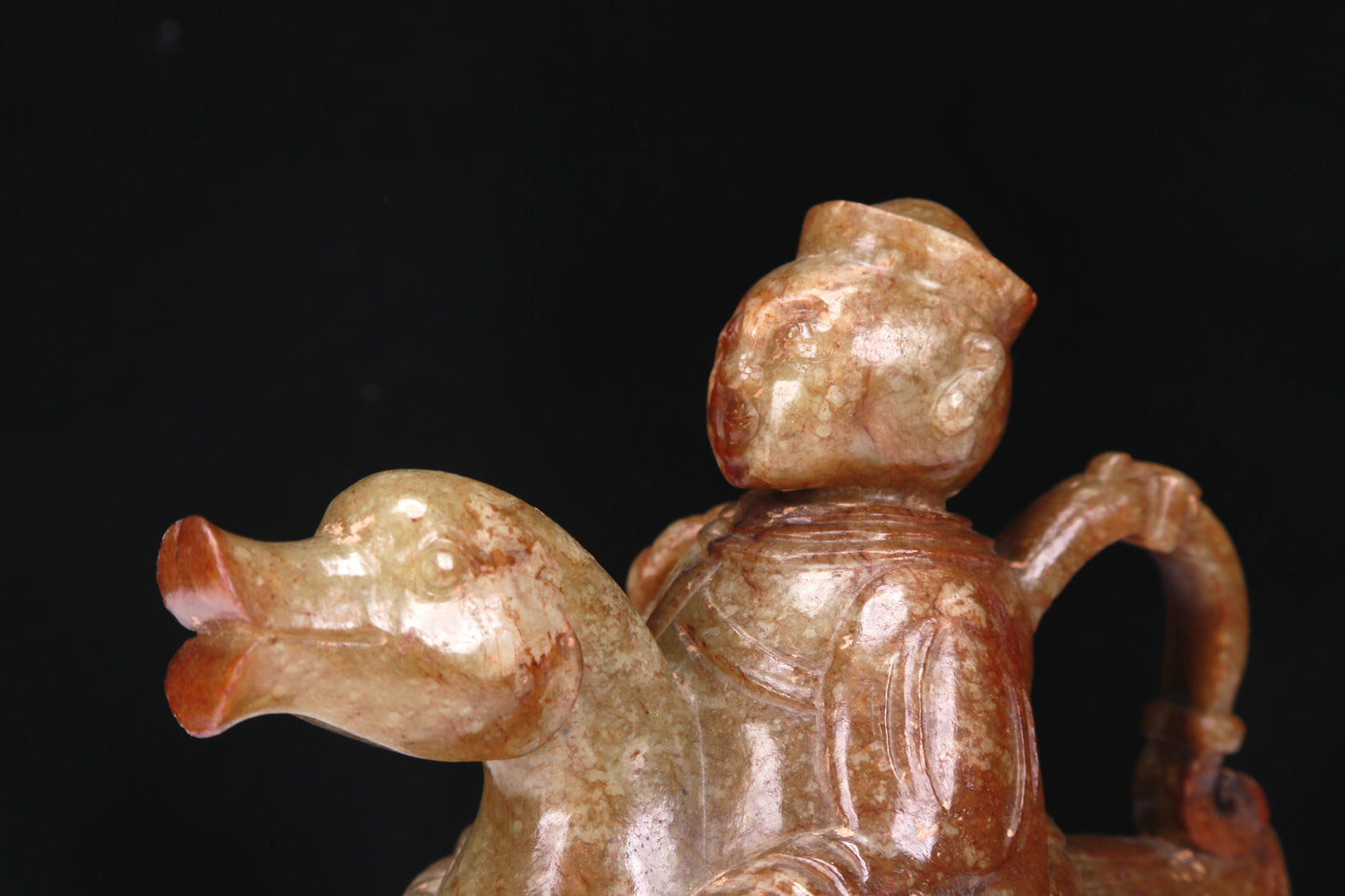 An Excellent White Jade Figure Seated On A Goose