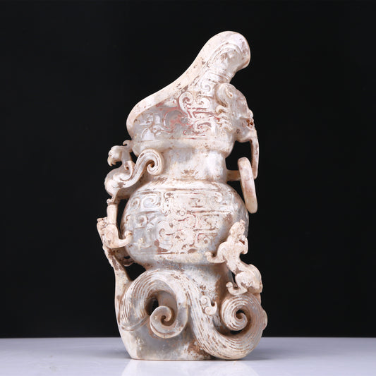 An Elaborate White Jade 'Dragon& Phoenix' Pot