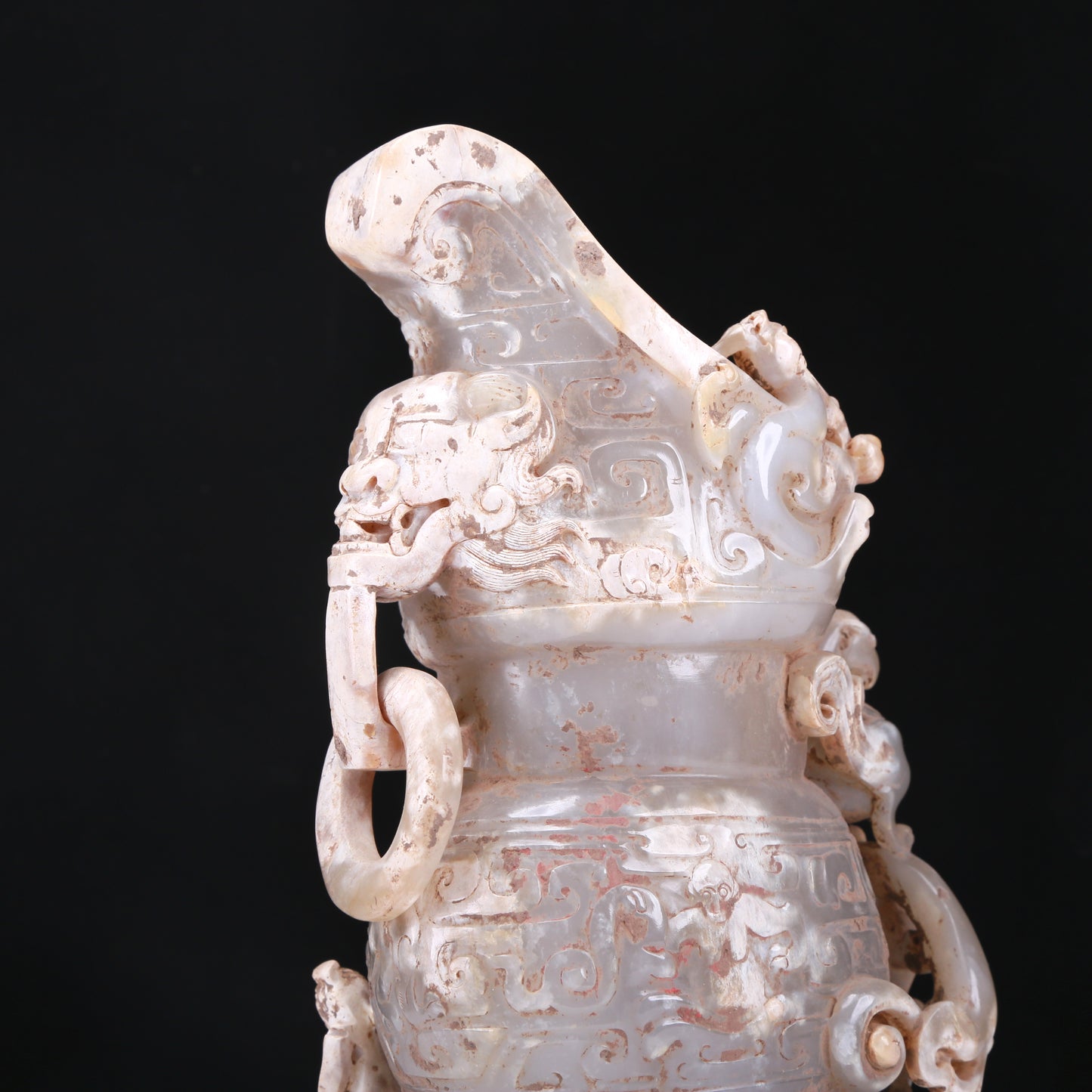 An Elaborate White Jade 'Dragon& Phoenix' Pot