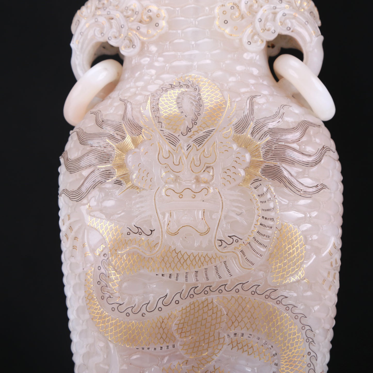 An Elaborate White Jade Gilded 'Dragon& Phoenix' Vase And Cover